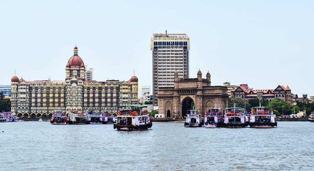 Mumbai skyline seen from a private harbour cruise boat